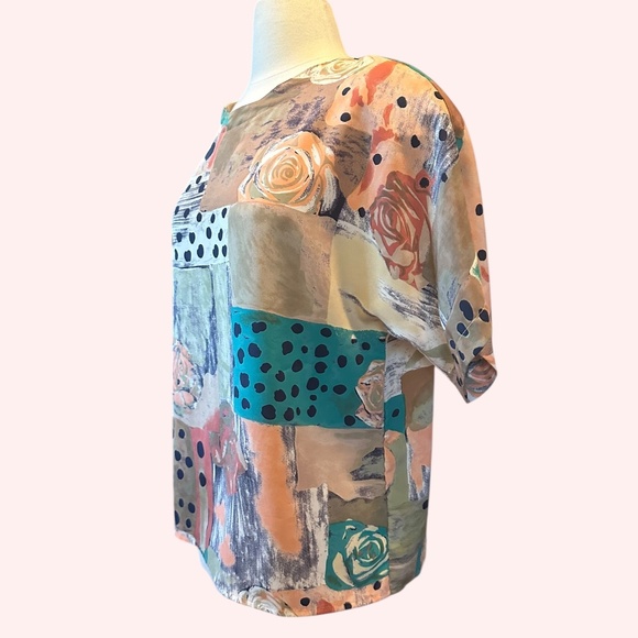 Vintage 80's coquette pastel blouse with roses and polka dots size medium - Picture 5 of 6
